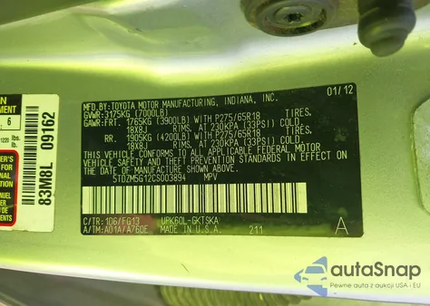 2012 Toyota Sequoia Sr5 4.6L V8 from USA, damaged, VIN 5TDZM5G12CS003894